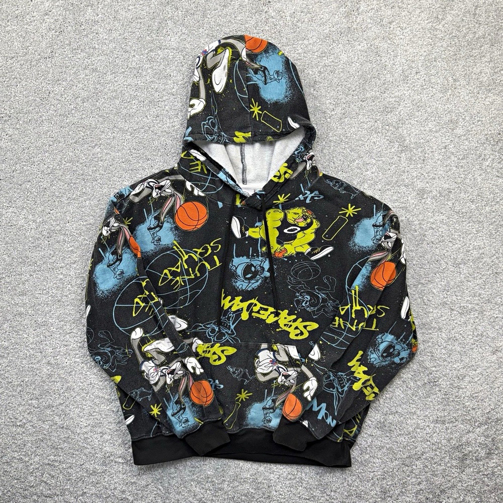 Space Jam Hoodie Men's Large Black Tune Squad Bugs Bunny Monstars Graffiti Print